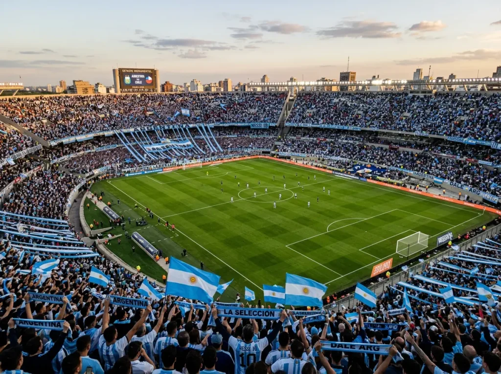 Argentine national team players in blue and white stripes preparing for World Cup 2026 defense