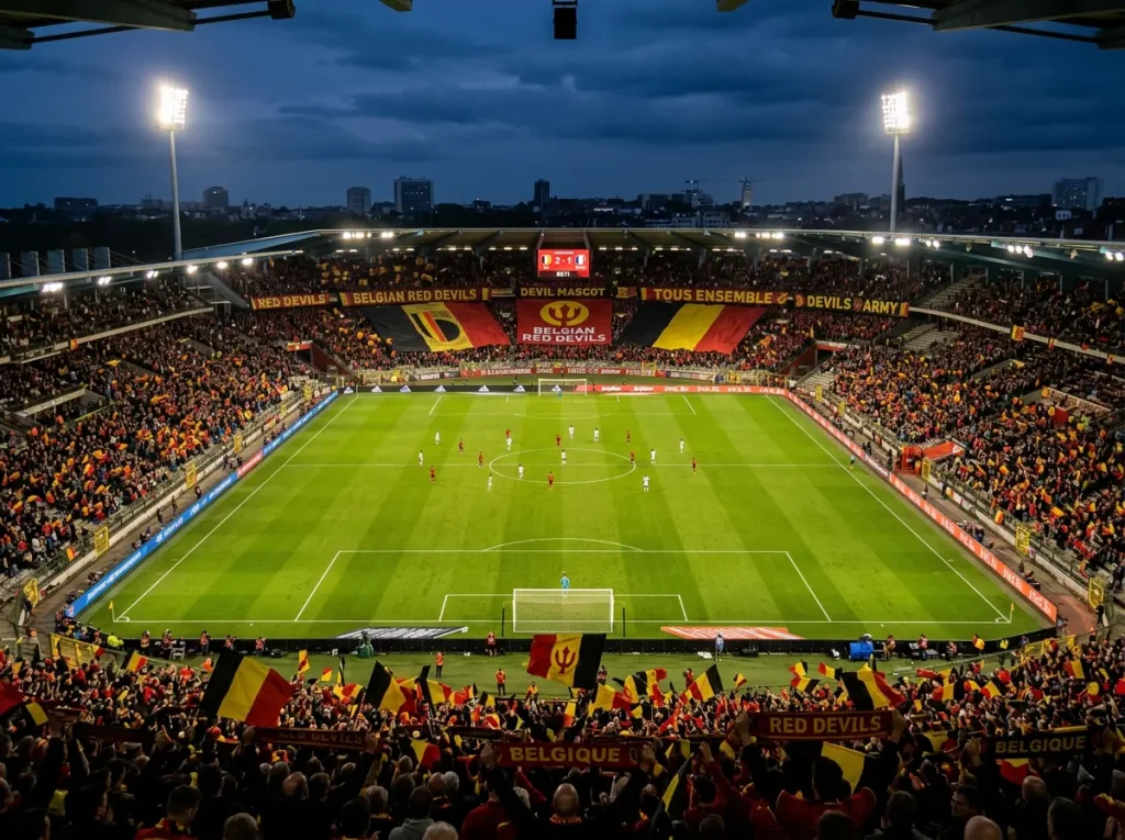Belgian national team in red jerseys preparing for World Cup 2026