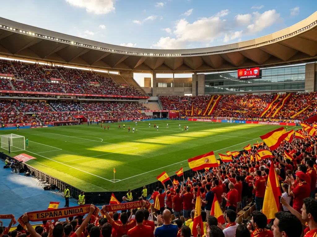Spanish national team in red jerseys with young players preparing for World Cup 2026